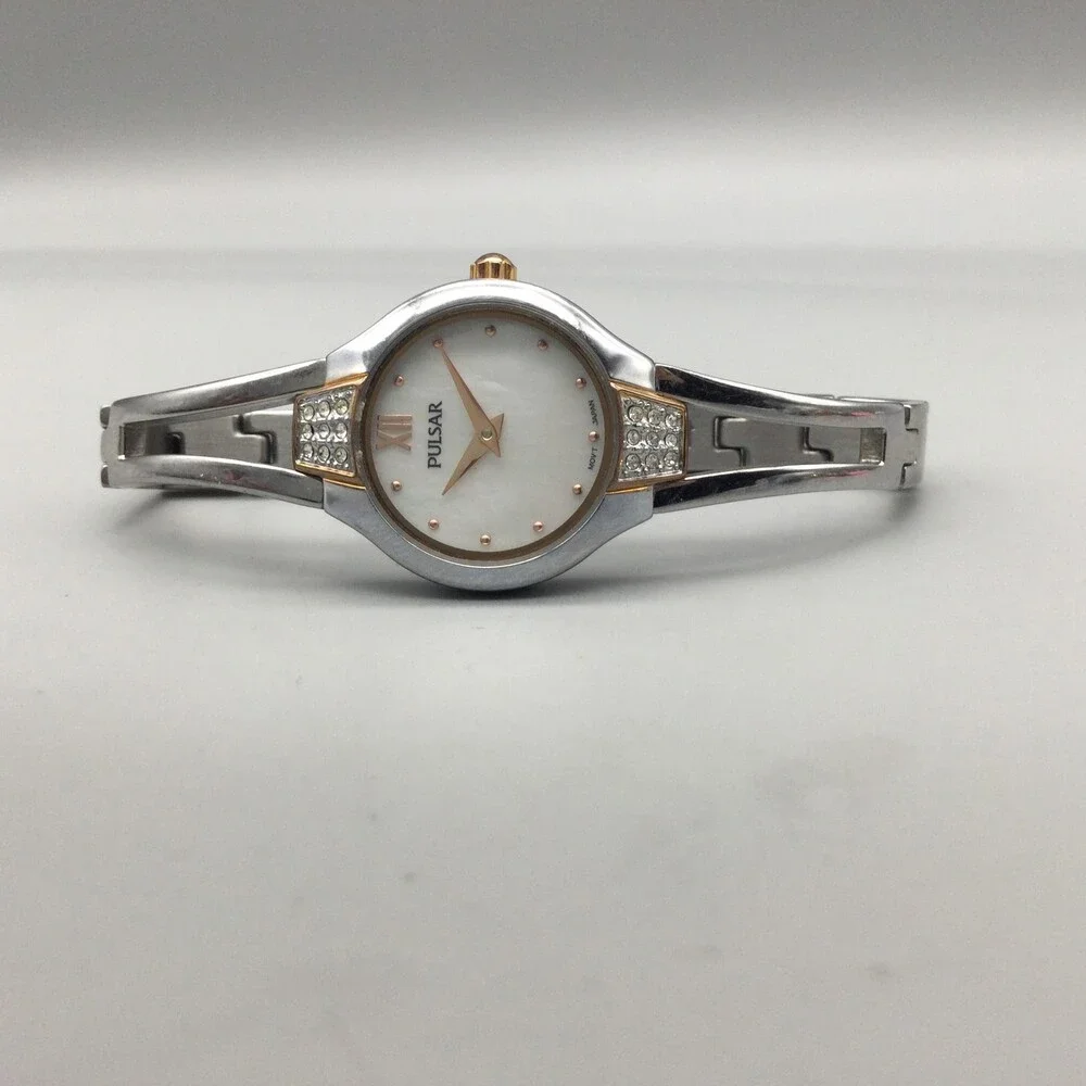 Pulsar Womens Watch 23mm MOP Dial Two Tone Crystal Bracelet New Battery 5.75